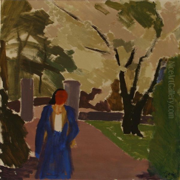 Woman In Park Oil Painting by Tjek Jerne