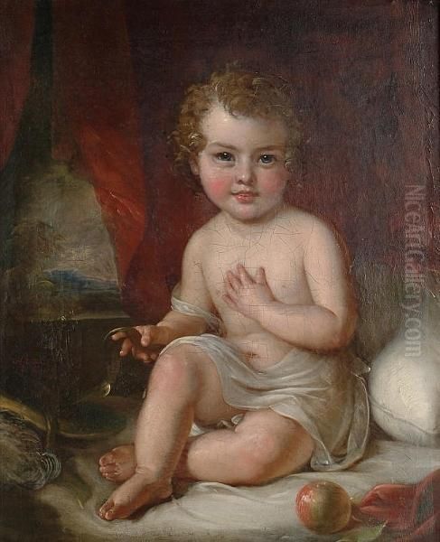 Portrait Of A Young Child, Believed To Be Edwin Collins, A Landscape Beyond Oil Painting by Ambrosini Jerome