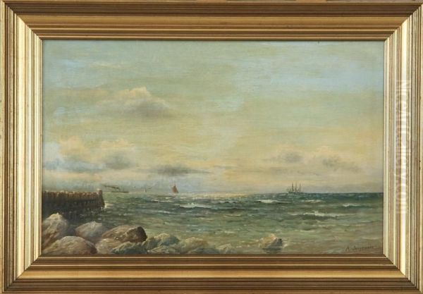 Coastal Scenery With Ships Oil Painting by Anne Marie Jespersen