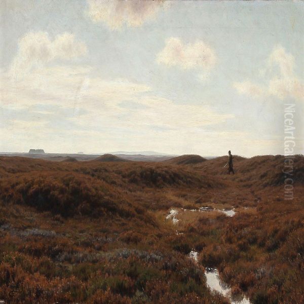 Danish Moorland View With A Hunter Oil Painting by Henrik Gamst Jespersen