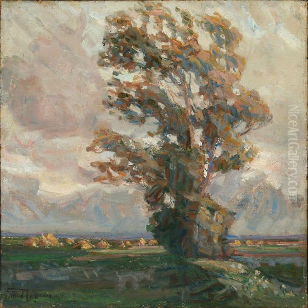 Landscape With A Large Tree Oil Painting by Knud Jespersen