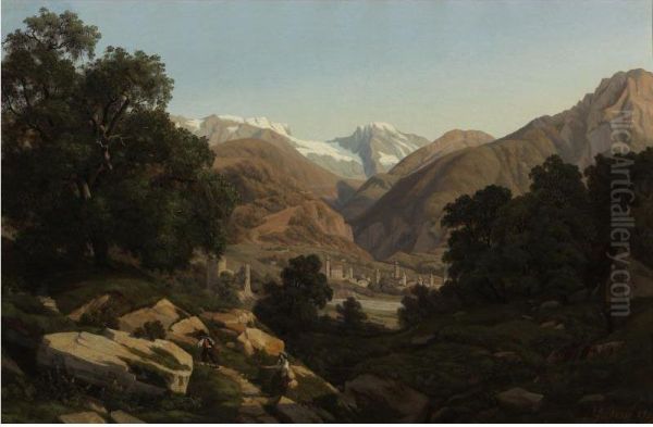 A View Of Brique Near The Simplon Oil Painting by Gaston Jesse