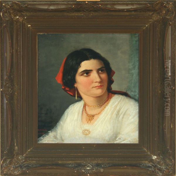 Portrait Of A Youngroman Woman Oil Painting by Carl Ludwig Jessen