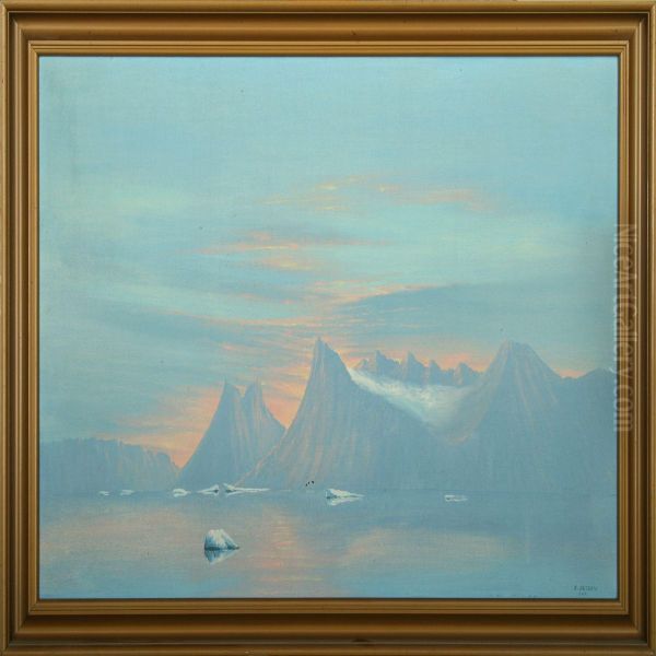 Landscape From Greenlandwith Icebergs Oil Painting by Jes Jessen