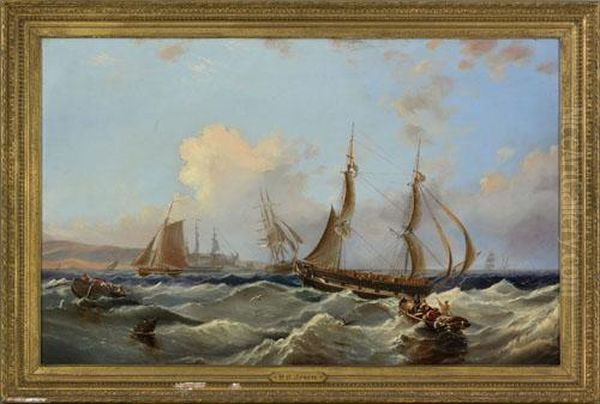 Coastal Scene With Ships Oil Painting by Frederick Stiles Jewett