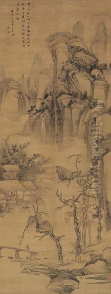 Landscape After Tang Yin Oil Painting by Gao Jian