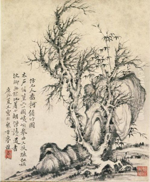 Old Tree, Bamboo And Rock Oil Painting by Li Jian