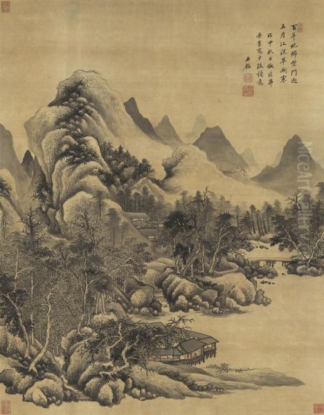 Landscape In The Style Of Fan Kuan Oil Painting by Wang Jian