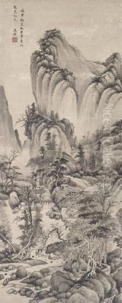 Verdant Trees Along The River Oil Painting by Wang Jian