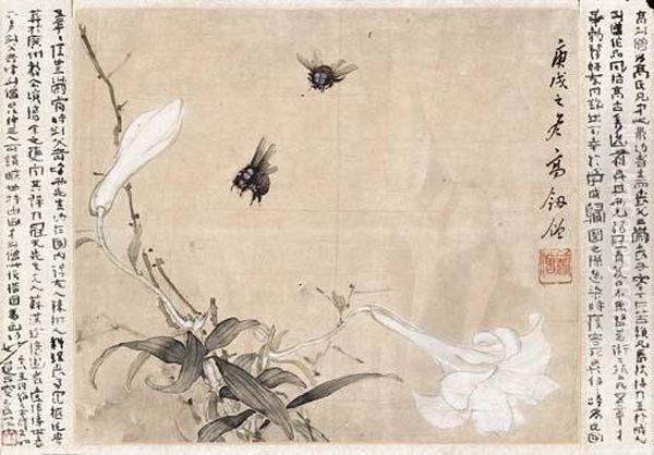 Lily And Bees Oil Painting by Gao Jianseng