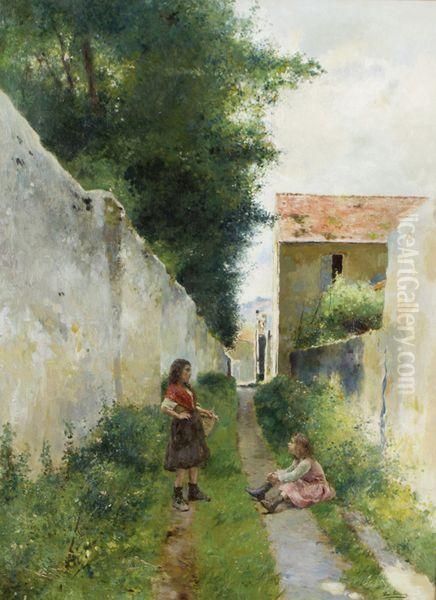 Petites Filles A Pontoise Oil Painting by Luis Jimenez Y Aranda