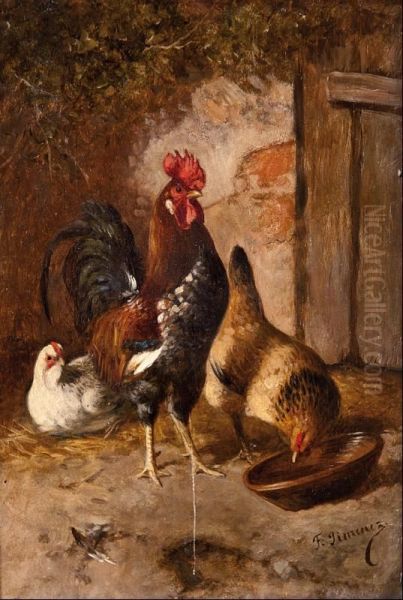 Gallo En El Corral Oil Painting by Federico Jimenez y Fernandez