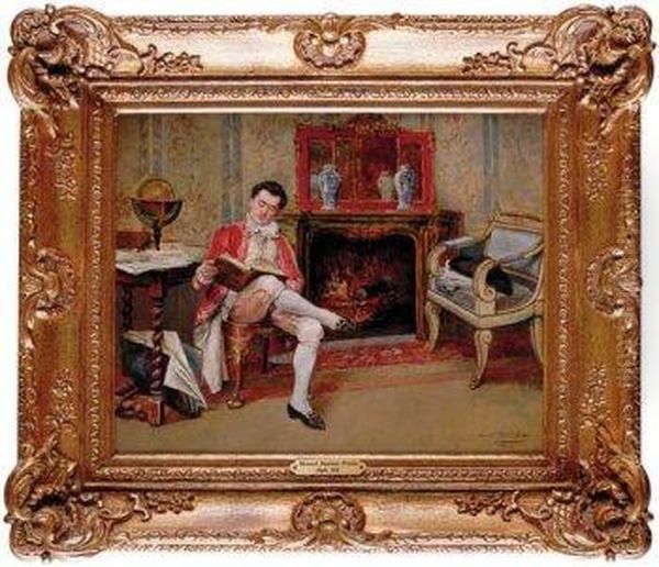 Petimetre Leyendo Oil Painting by Manuel Jimenez Y Prieto