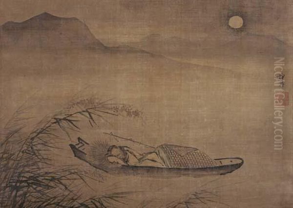 Man Sleeping In A Boat Oil Painting by Dai Jin