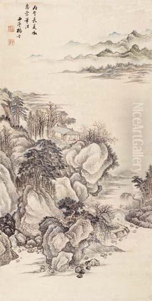 Landscape After The Style Of Huichong Oil Painting by Yang Jin