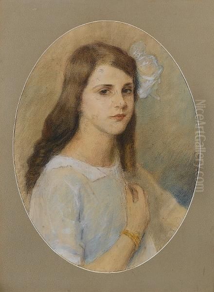 Portrait Of A Young Lady; Portrait Of A Girl, A Pair Oil Painting by Evangelos Joannidis