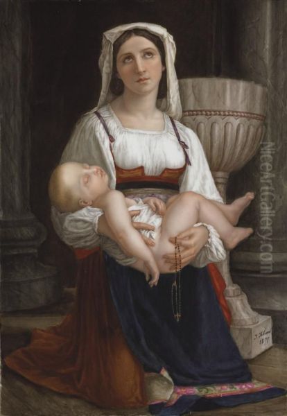 Mother And Child Oil Painting by Henri Jobard