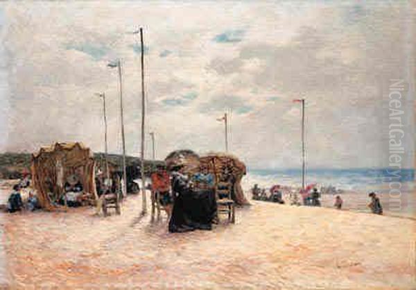 On The Beach Oil Painting by Felix Armand Marie Jobbe-Duval