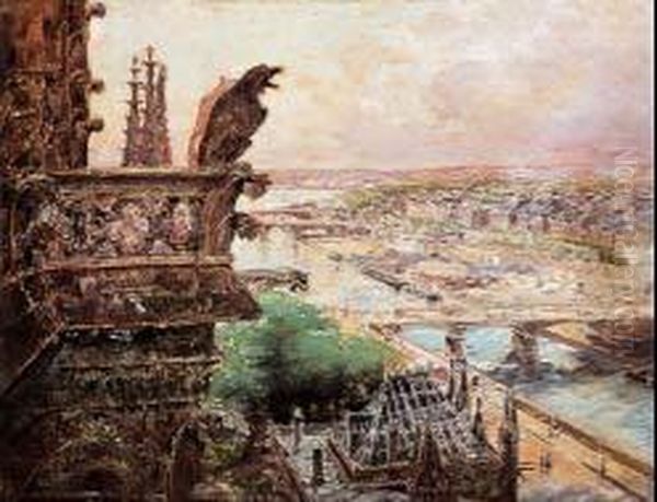 Paris, Vue Des Tours De Notre Dame Oil Painting by Gaston Jobbe-Duval