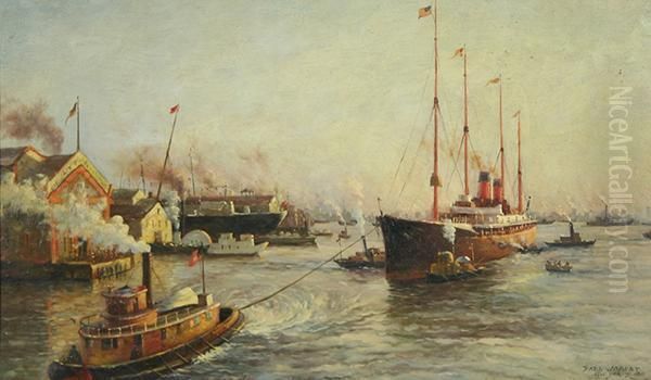 New York Harbor Oil Painting by Paul C.F. Jobert