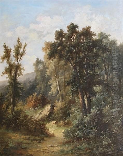 A Woodland Path; Woodland River Scene Oil Painting by Henry Bates Joel