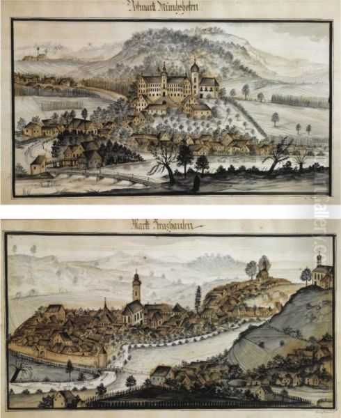 A Pair Of Views Of The Castles And Villages Of Beratzhausen And Munchshofen Oil Painting by Johann Georg Hammerl The Younger