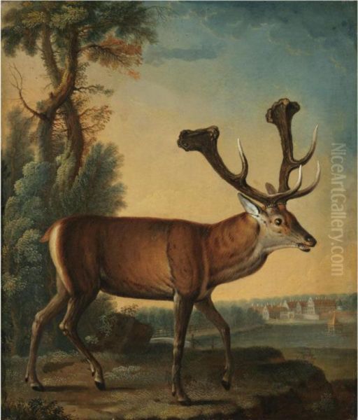 A Stag In A Landscape Oil Painting by Johann Georg Stockmar