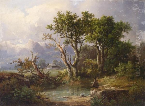 Landscape Withdecorative Figures Oil Painting by Heinrich, Hermann Johann