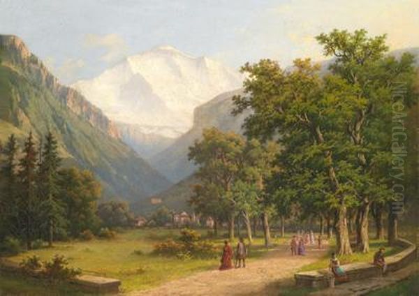 Motiv Aus Einemhochgelegenen Kurort Oil Painting by Heinrich, Hermann Johann