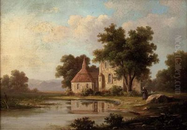 Kapelle Am Weiher Oil Painting by Heinrich, Hermann Johann