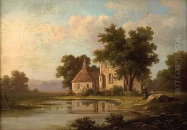 Kapelle Am Weiher Oil Painting by Heinrich, Hermann Johann