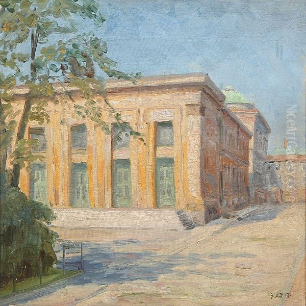 Summer Day At Thorvaldsens Museum In Copenhagen Oil Painting by Axel Johansen