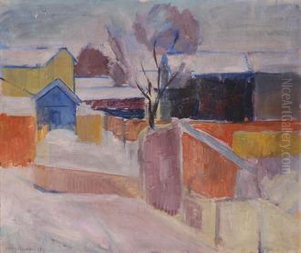 Vinter/bylanskap Oil Painting by Otto Johansen