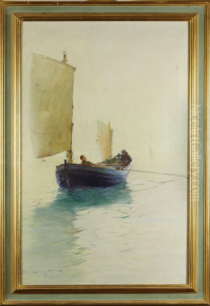 Segelskuta Oil Painting by Arvid Johansson