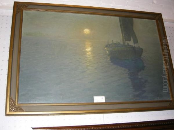 Segelbat I Solnedgang Oil Painting by Arvid Johansson