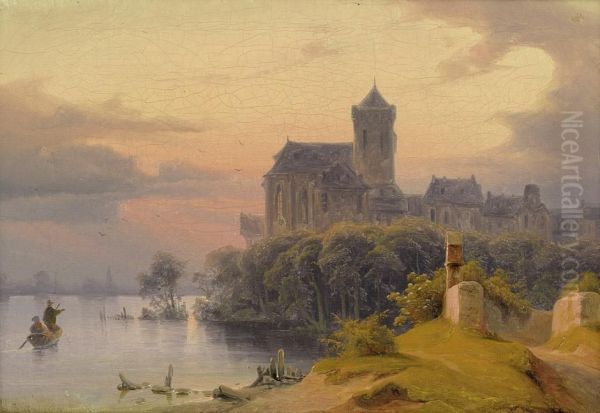 Gotische Kirche Im Abendlicht Oil Painting by August Wilhelm John