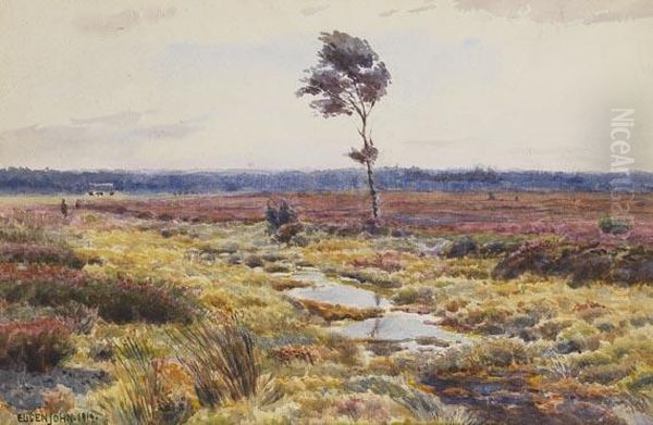 Landschaft Mit Bluhender Heide Oil Painting by Eugen John