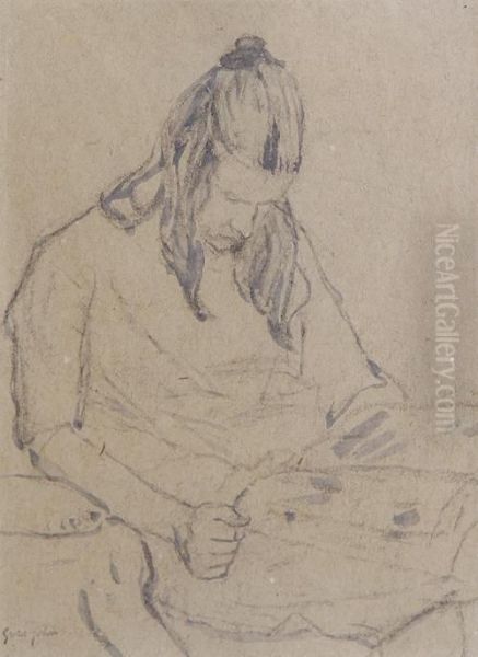 Seated Girl, Reading Oil Painting by Gwendolen John