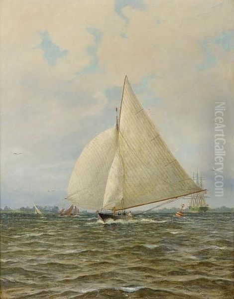 English Race, Thethames Oil Painting by Hjalmar Johnsen