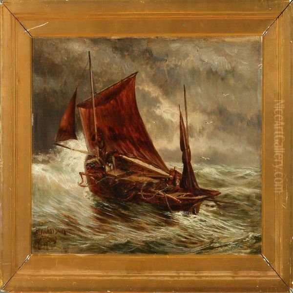 A Fishing Boat In Tallwaves Oil Painting by Charles Edouard Johnson