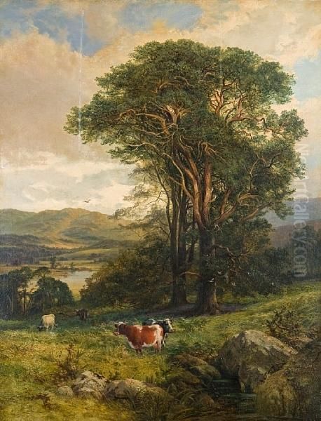 Cows In Rough Pasture Oil Painting by Charles Edward Johnson