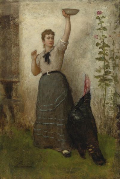 Feeding The Turkey Oil Painting by Eastman Johnson