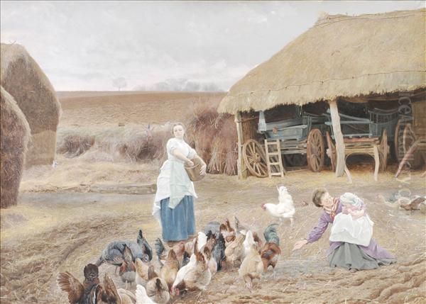 Feeding The Hens Oil Painting by Edward Killingworth Johnson