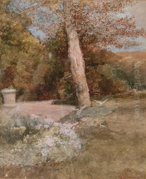 Garden Scene With Doves Oil Painting by Edward Killingworth Johnson