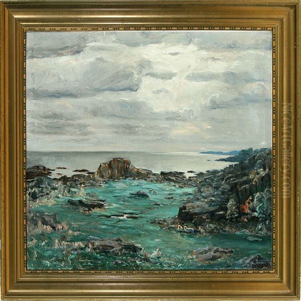 Erik William Johnsen: Danish Coastal Scenery From Bornholm Island At Dust. Signed With A Monogram And Dated 23 Oil Painting by Erik William Johnson