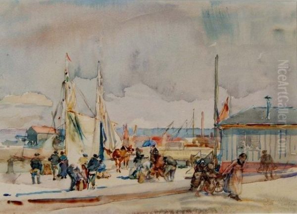 Unloading Honfleur Oil Painting by Ernest Borough Johnson