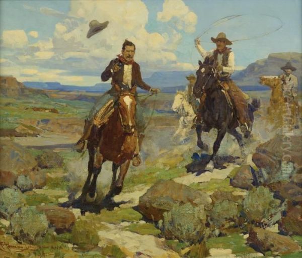 Pursuit Of A Cattle Thief Oil Painting by Frank Tenney Johnson