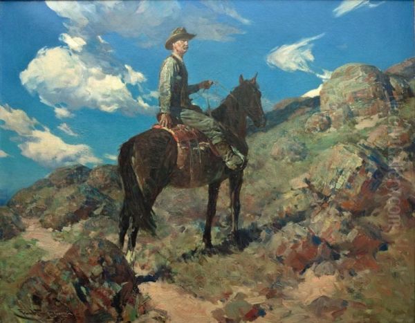 Range Boss Joe Ericson At The Swensonland And Cattle Co., Inc. Oil Painting by Frank Tenney Johnson