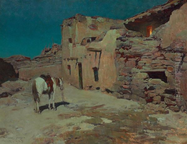 Pueblo At Night Oil Painting by Frank Tenney Johnson