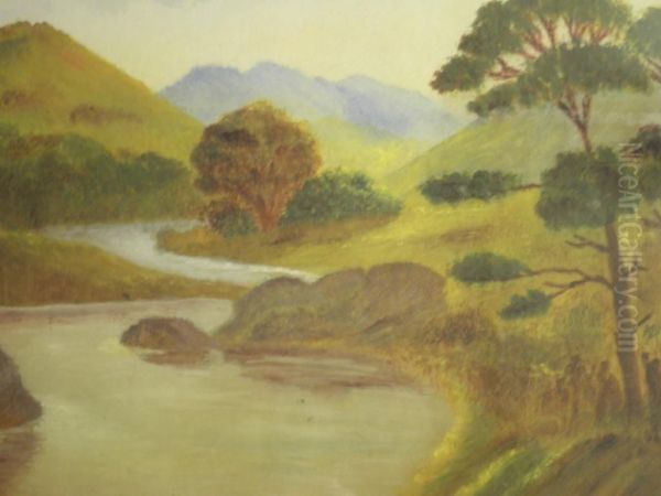 Country Riverscape Oil Painting by Frederick Murray Johnson